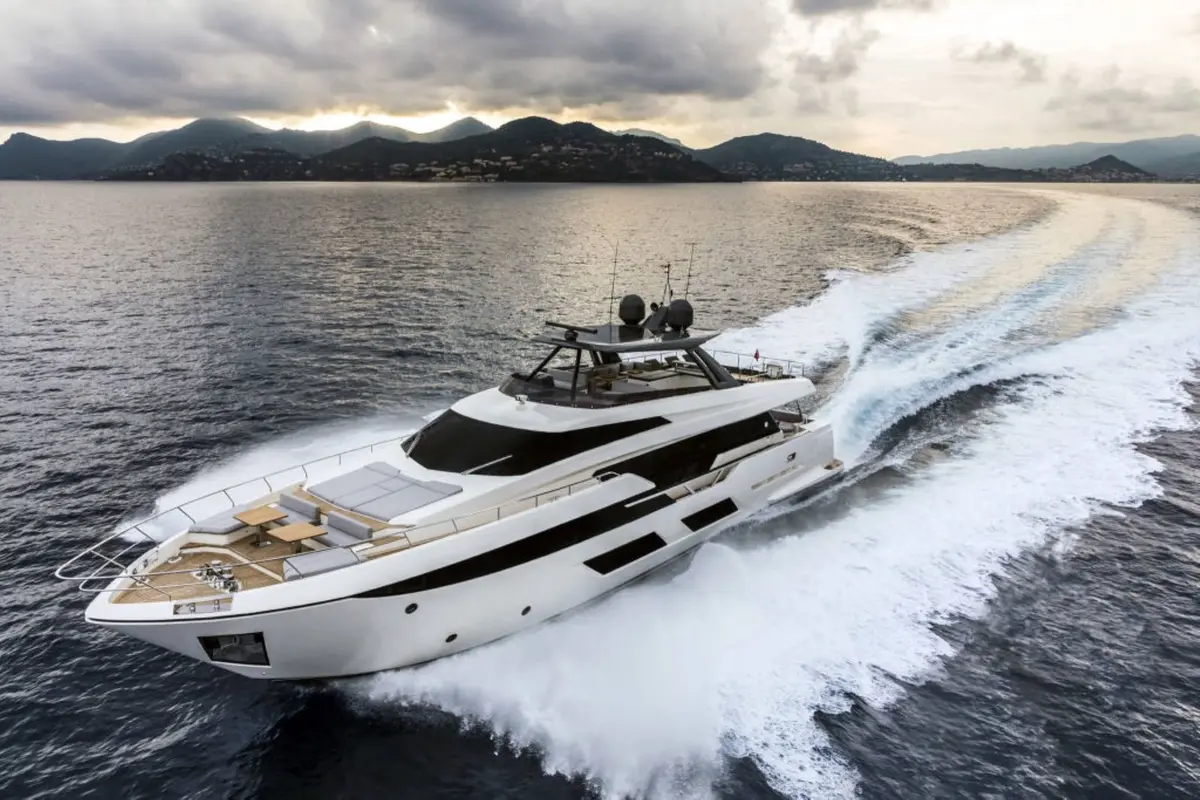 Ferretti 920, exterior — Luxury Yachts St. Tropez, Saint-Tropez. Gulf anchorage mornings, Pampelonne tender runs by afternoon
