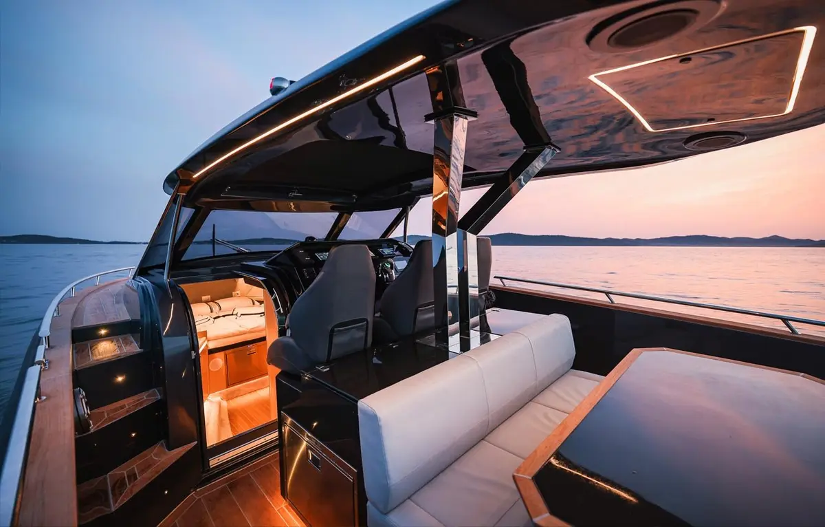 Forza 37, pont principal — Luxury Yachts St. Tropez, Saint-Tropez. De Pampelonne à Cap Taillat, sillage rapide et discret