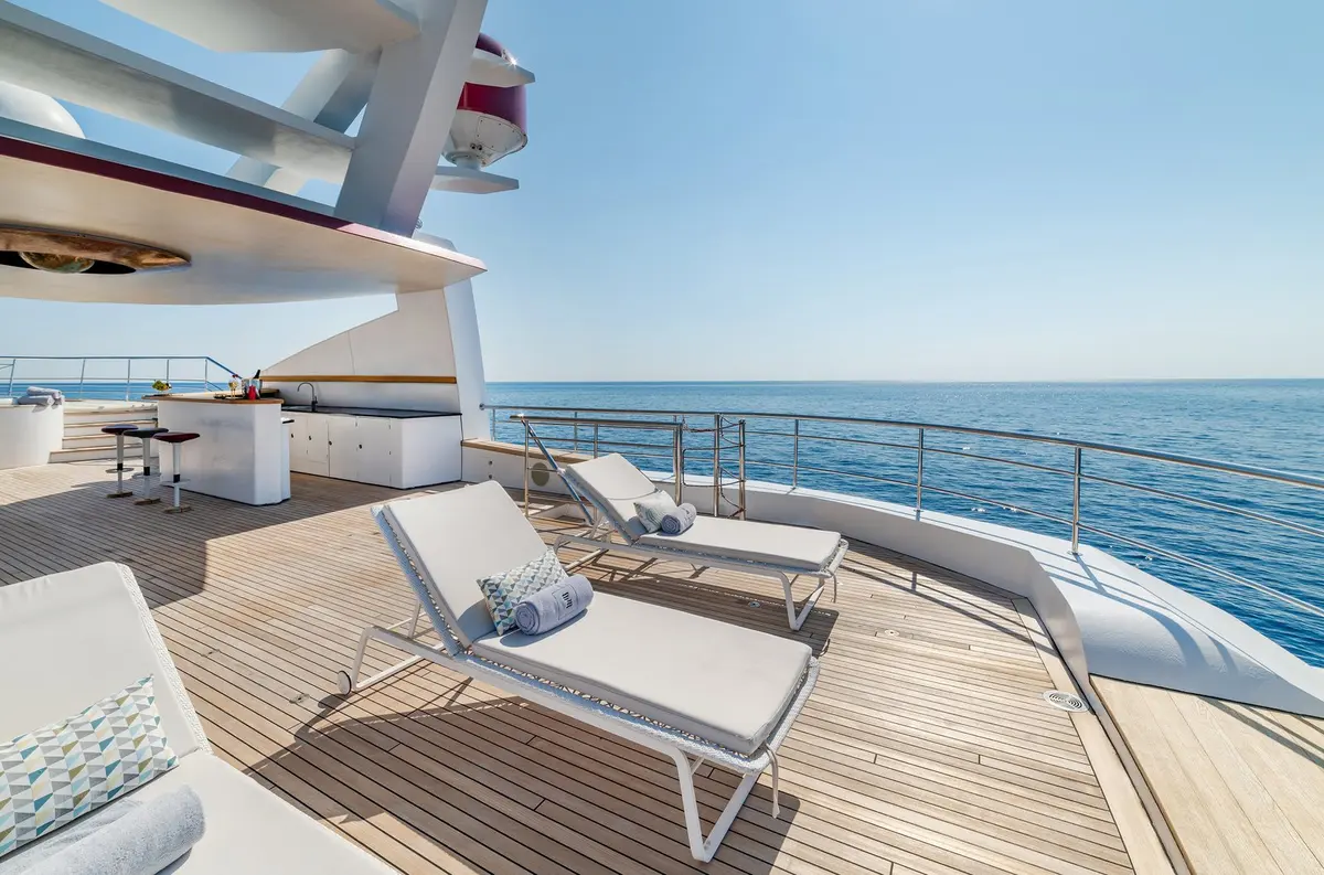 Philip Zepter 50m, flybridge — Luxury Yachts St. Tropez, Saint-Tropez. 50 Metres of Deck Space Toward Cap Taillat