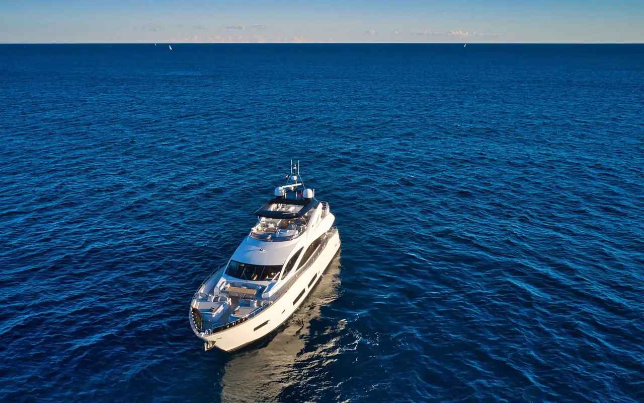 Sunseeker 90, aft deck — Luxury Yachts St. Tropez, Saint-Tropez. Low-slung deck living for a Pampelonne sunset run